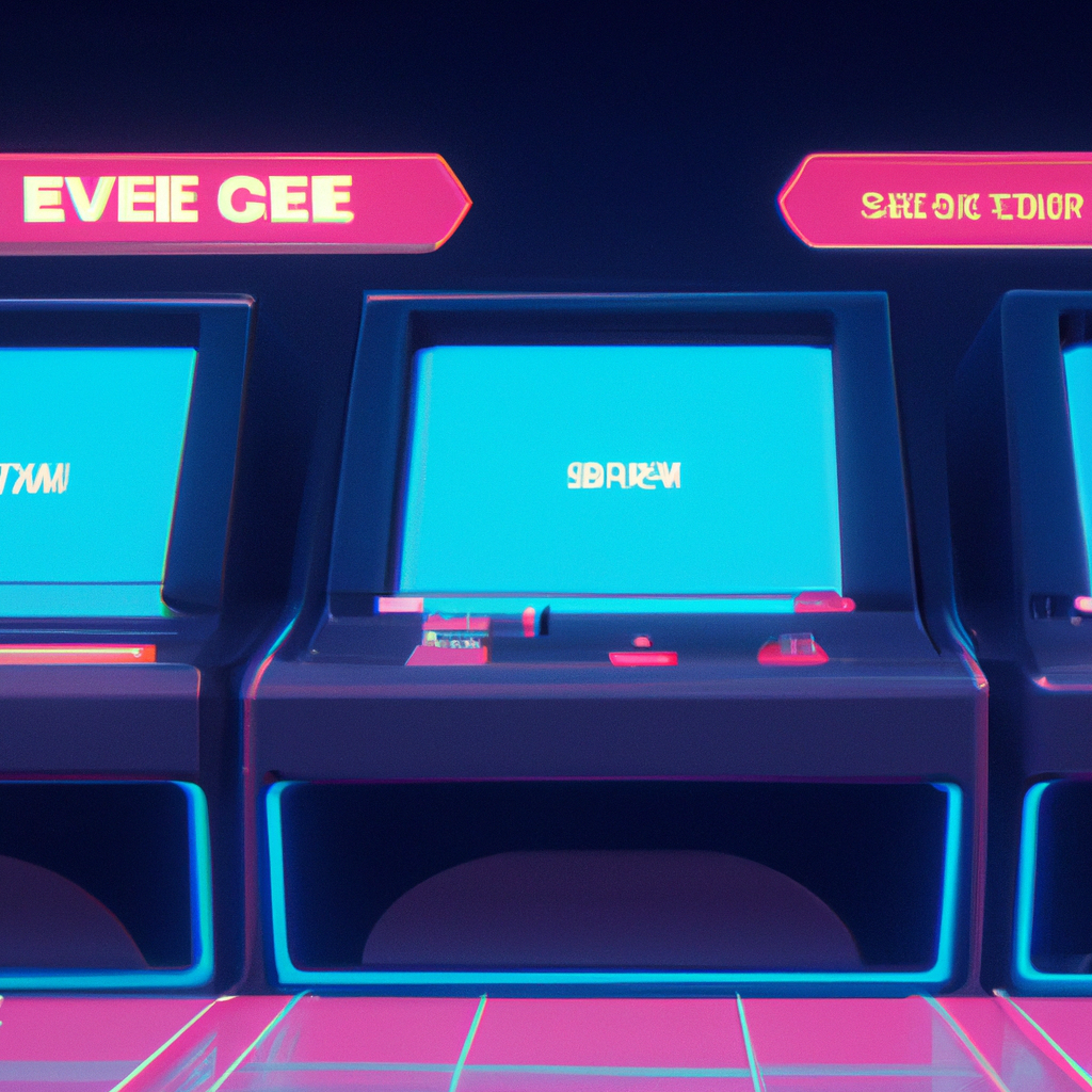 Hero neon arcade scene with stylized cabinet and HUD